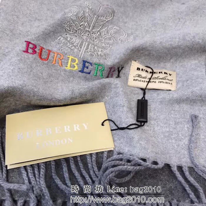 BURBERRY巴寶莉 2018新款 雙色雙面彩色刺繡羊絨圍巾 LLWJ6271